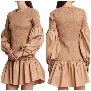 ALC Women's Kora Smocked Crew neck Long Puff-Sleeve Dress in Brown Size 8